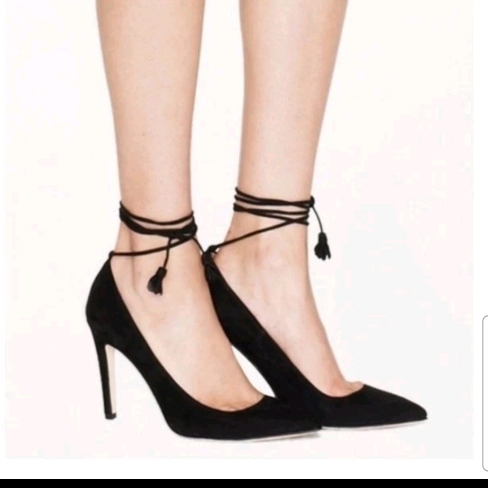 J Crew Womens Black Falsetto Suede Ankle Tie Sexy Date Night Pump Heels 8